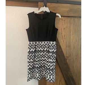 Black Tank Top Dress w/ Black & White Patterned Skirt